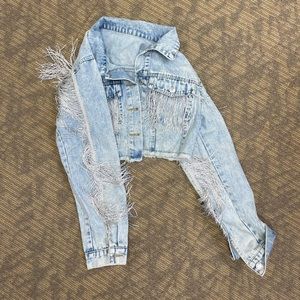 Fringe cropped jean jacket
